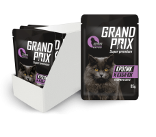 GRAND PRIX Влажный корм для кошек «Кролик и кабачок» кусочки в соусе, 85 гр