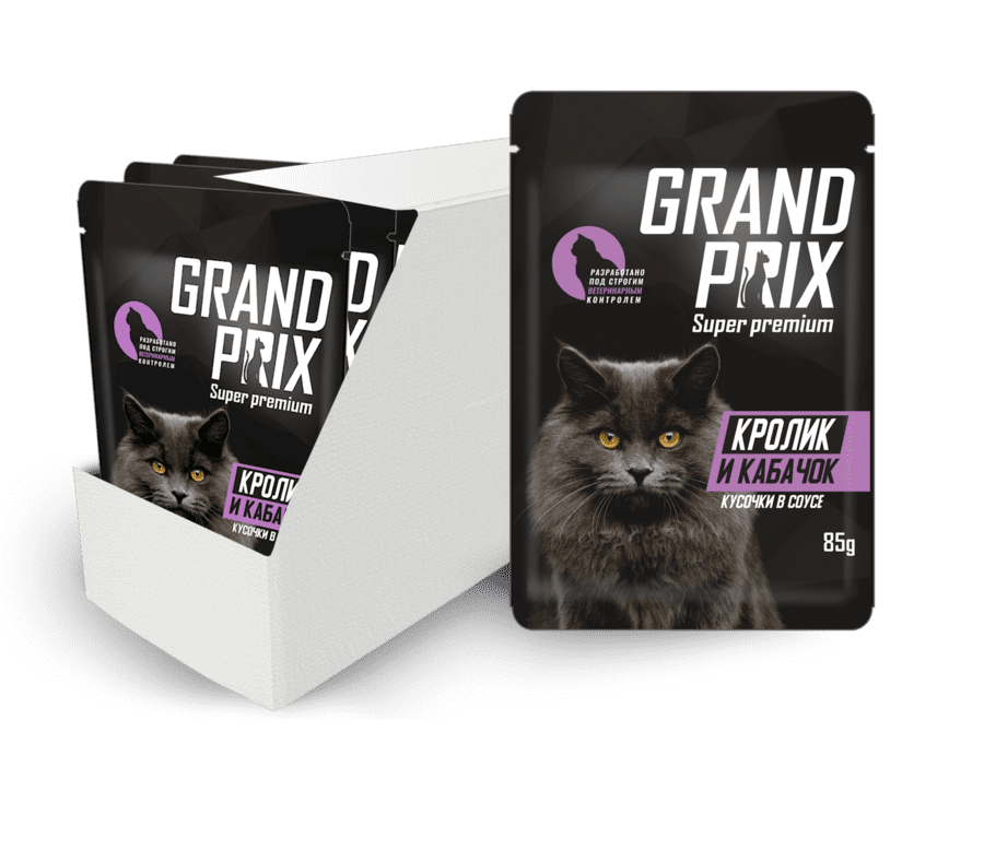 GRAND PRIX Влажный корм для кошек «Кролик и кабачок» кусочки в соусе, 85 гр