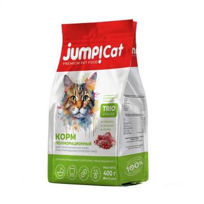 Jump!Cat Trio сухой корм для стерилизованных кошек и кастрированных котов три вида мяса говядина, баранина, кролик 0,4 кг
