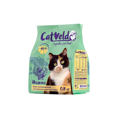 СаtVeld сухой корм для взрослых кошек всех пород с индейкой 0,8 кг
