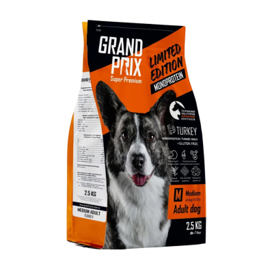 GRAND PRIX  Monoprotein сухой корм для взрослых собак, с индейкой 2,5 кг