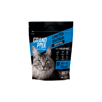 GRAND PRIX Limited Edition сухой корм для взрослых кошек и котов, 6 видов рыб, 0,3 кг