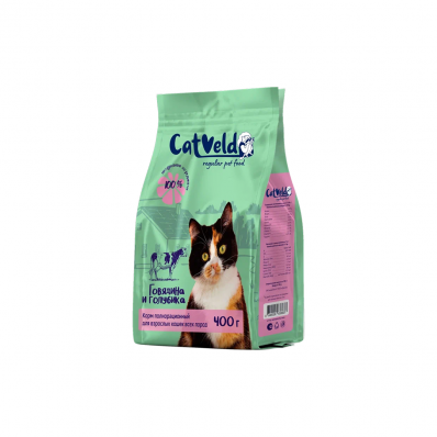 CatVeld сухой корм  для взрослых кошек, с говядиной и голубикой 0,4 кг.