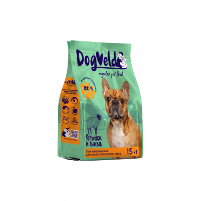 DogVeld сухой корм для взрослых собак средних пород, с ягненком и тыквой 1,5 кг